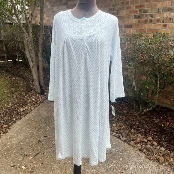 NWT MISS ELAINE COTTON MEDI NIGHTGOWN BLUE FLORAL SZ L - Picture 2 of 10